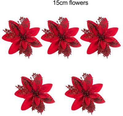 Multicon Wholesale Hub Christmas Tree Ornaments, Red Golden Silver Poinsettia Artificial Flowers, Xmas New Year Party Decoration style a 20pcs
