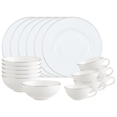 Geschirr-Set VILLEROY & BOCH "Frühstücks-Set Anmut Platinum No. 1 18er Set weiß", weiß, 18, Porzellan, Geschirr-Sets, Geschirr-Set, Spülmaschinenfest