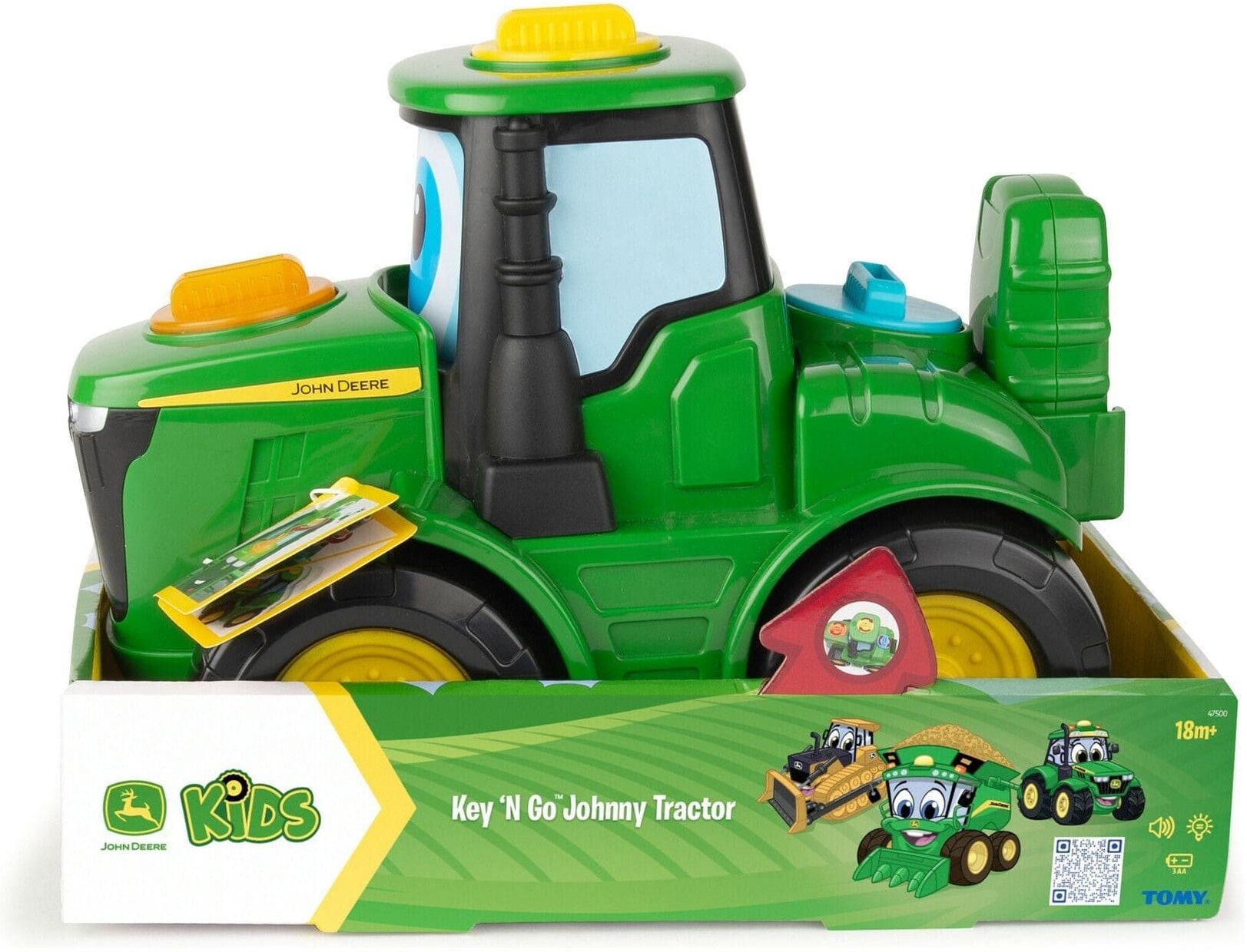 Tomy John Deere Key 'N Go Johnny Tractor - Interactive Farm Toy for Babies - 0-3 Years - Green and Yellow