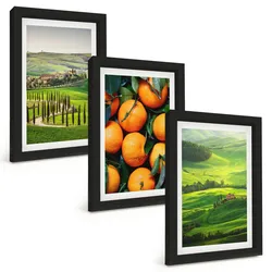 BILDER SET 3er Set - 20x30 cm Schwarzer Rahmen - Italienische Landschaft mit Orangen