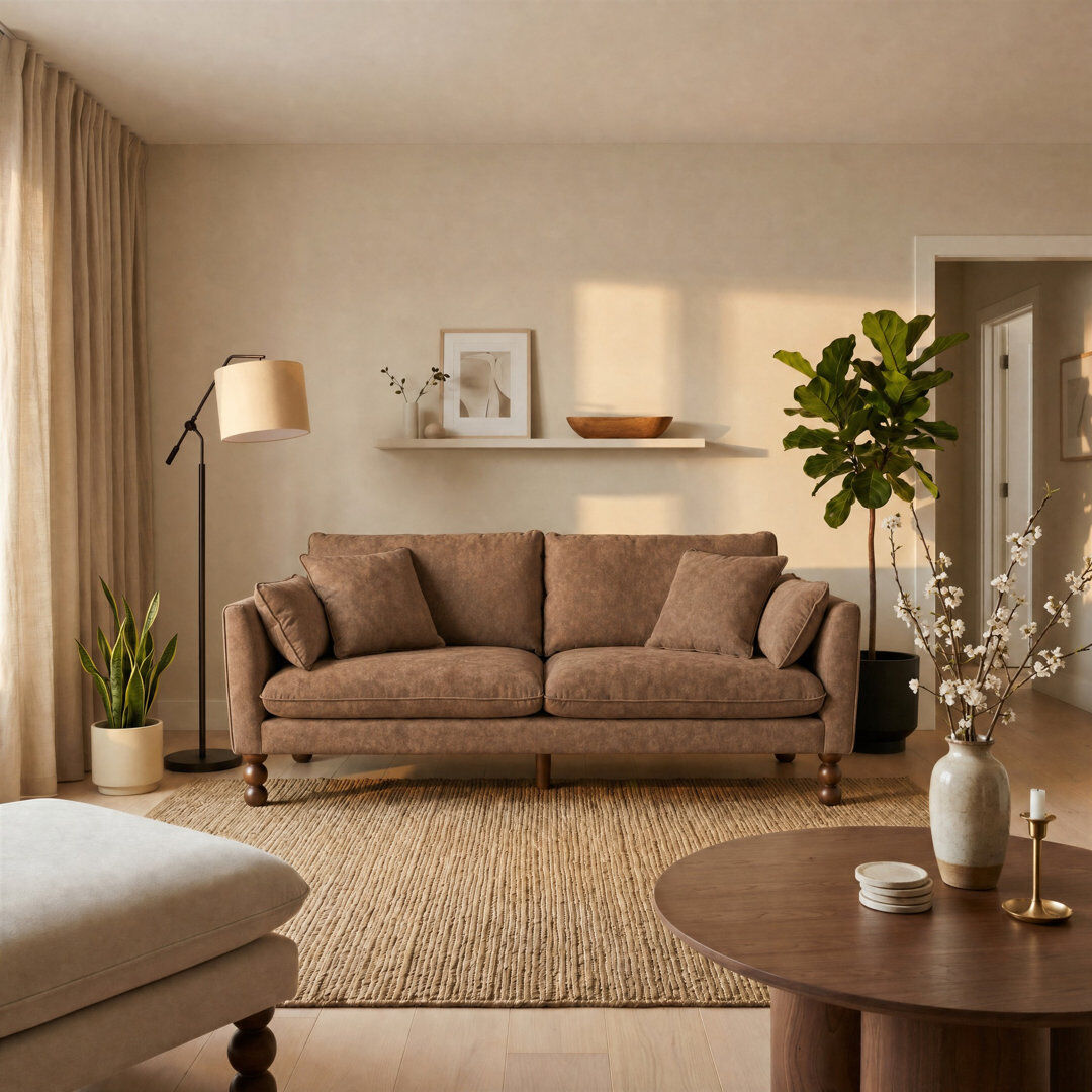 17 Stories Sofa Brown Faux Leather 3