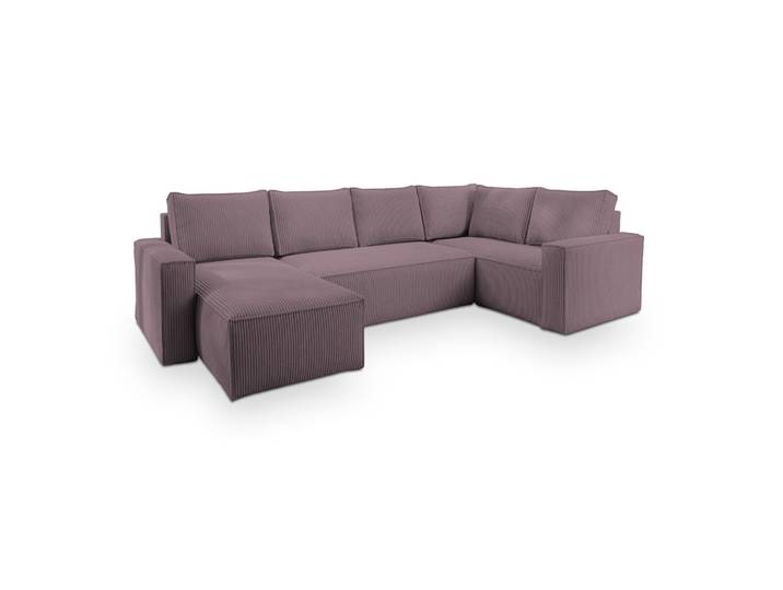 WOHNLANDSCHAFT NORENA R-S Lila Kordstoff mit Schlaffunktion