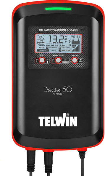 Telwin Doctor Charge 50 - Chargeur de batterie, mainteneur de puissance, testeur électronique - batteries de 6/12/24V