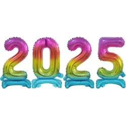 Folienballon stehend Zahl 2025 Regenbogen bunt Silvester 38 cm