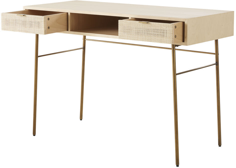 Maisons du Monde Bureau 2 tiroirs en rotin Beige 115x78x50cm