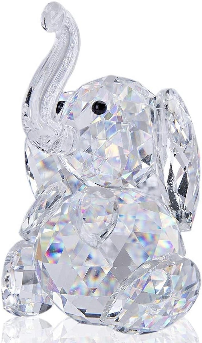 Handgemaakt Kristallen Olifant Beeldje - Transparant - Hoogte: 9 cm