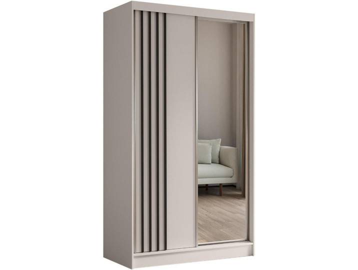 Beautysofa Schwebetürenschrank Nela 120/216/61 kaschmir+schwarz mit Schubladeneinsätze, Kaschmir, 120x216x61 cm, Schlafzimmer, Kleiderschränke, Schwebetürenschränke