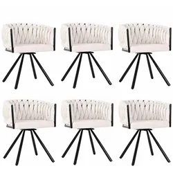 Merax Samt-Esszimmerstuhl, 6er set, Schlafzimmer-Drehstuhl, Freizeit-Drehstuhl mit vier Stützbeinen aus Metall, beige
