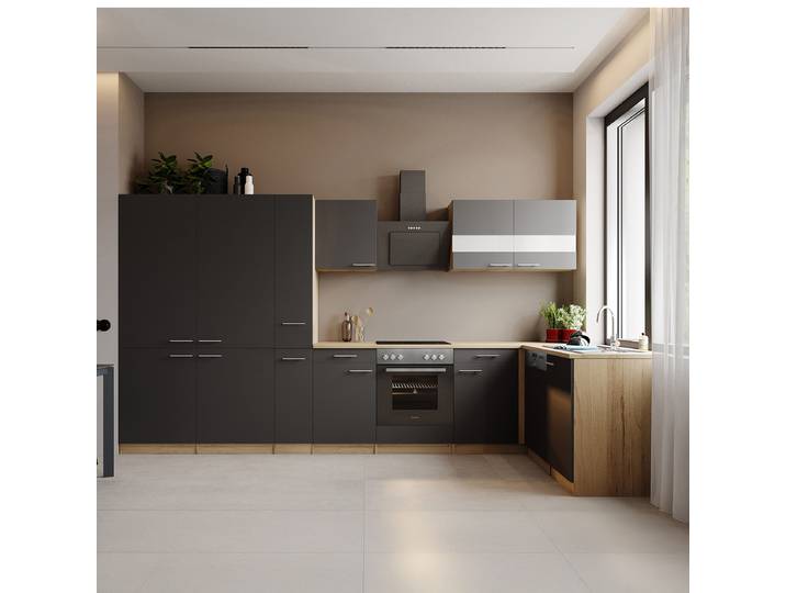 Eckküche Merle 370 cm French-Optik 370 x 200 x 172cm Grau/Grau