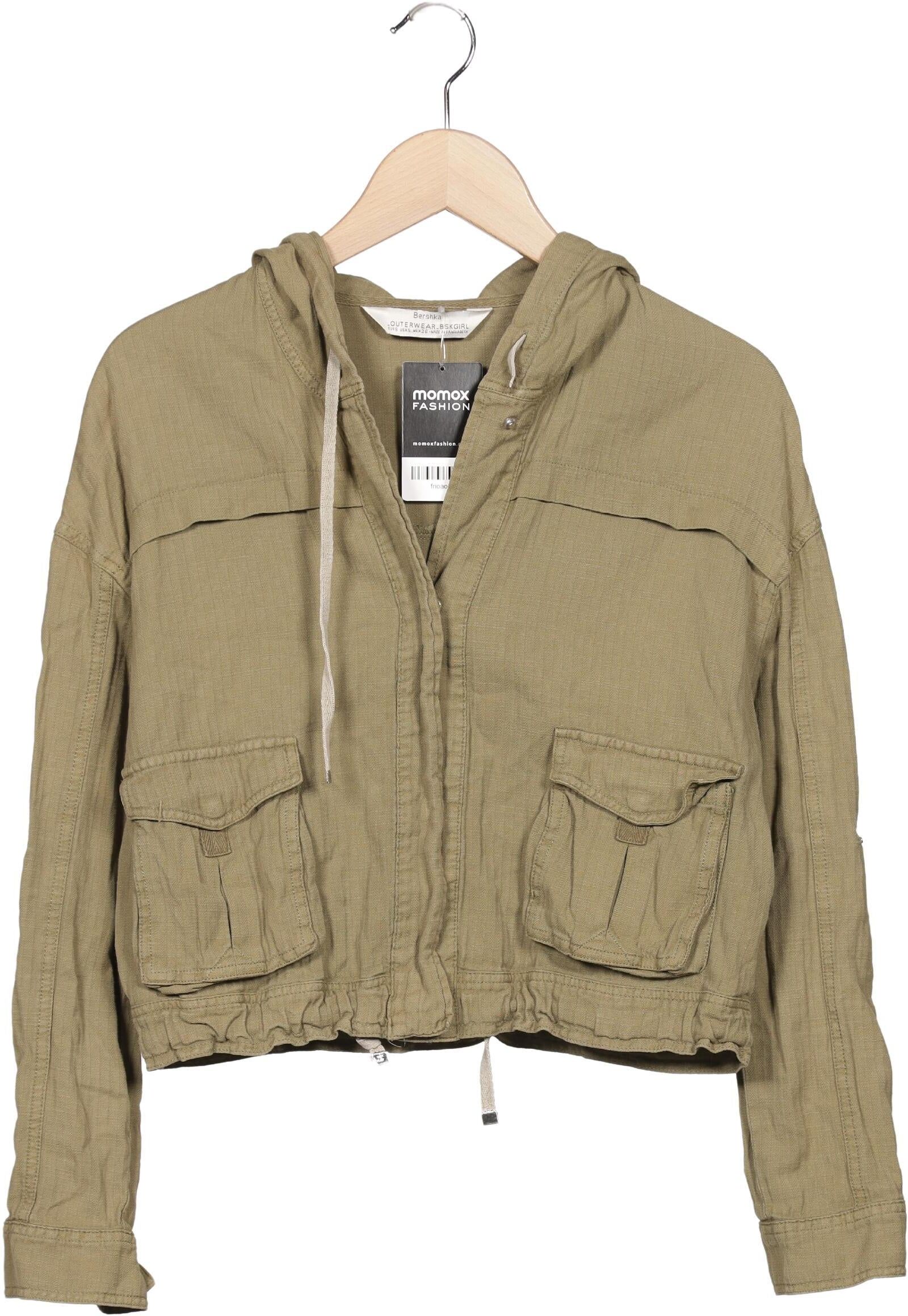 bershka Damen Jacke, Grün, Gr. S, Baumwolle - Second Hand