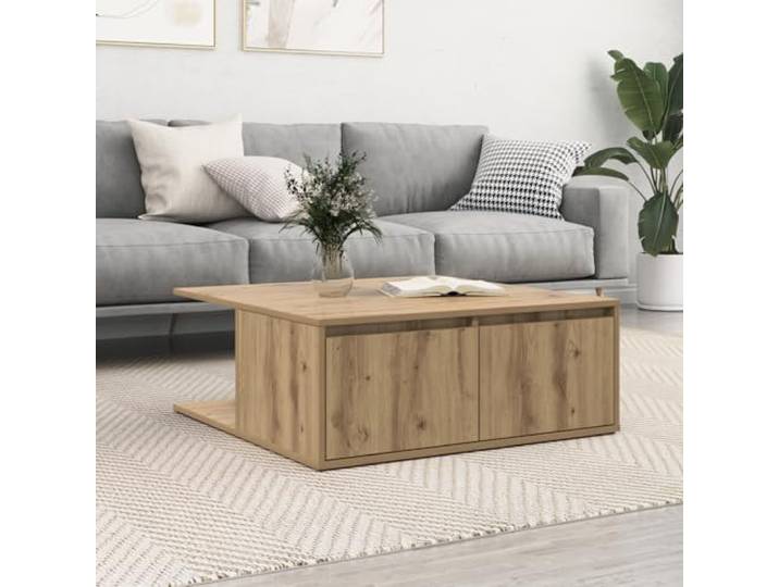 HEFZGDB Couchtisch Eiche Holzwerkstoff 80 x 80 x 31 cm mit Schublade - Moderner Wohnzimmertisch Minimalistisch Handwerklich Langlebig