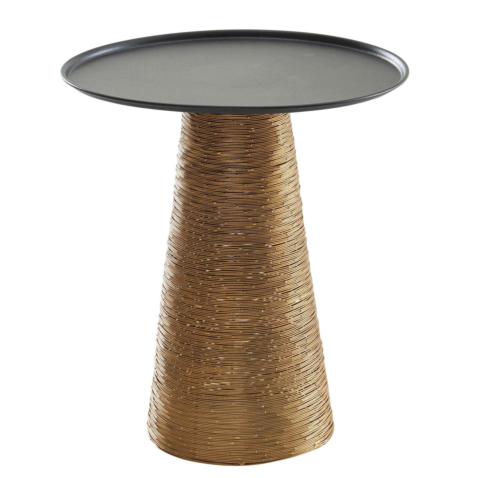 KADIMA DESIGN Aluminium Beistelltisch, Exquisites Schwarz-Gold Muster, Handgefertigt und Praktisch, 40x40 cm