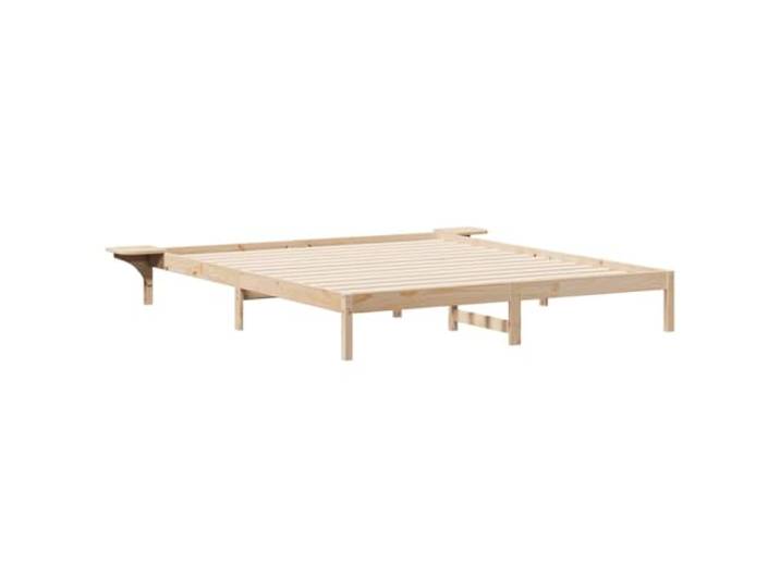 PUGYNBK Bettgestell mit Beistelltischen Natur, 200 x 220 cm Massives Kiefernholz, quadratische Beine, minimalistischer Stil, einfache Reinigung