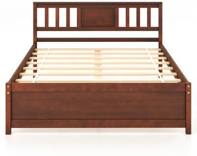 Costway Wooden Platform Bed with Headboard and Wood Slat Support-Full Size