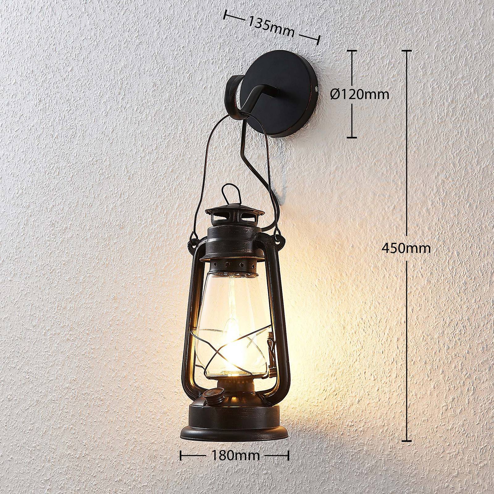 Wandlampe Raisa Lindby, dimmbar, braun / rost, für Flurbereich, Metall, Antik, Wandleuchte, Wandlampe Innen