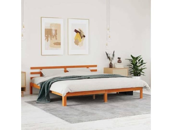 RJPLMFV Bettgestell Kiefer massiv mit Kopfteil, wachsbraun Ohne Lattenrost, Plattform-Design, leise, pflegeleicht, für modernes Schlafzimmer