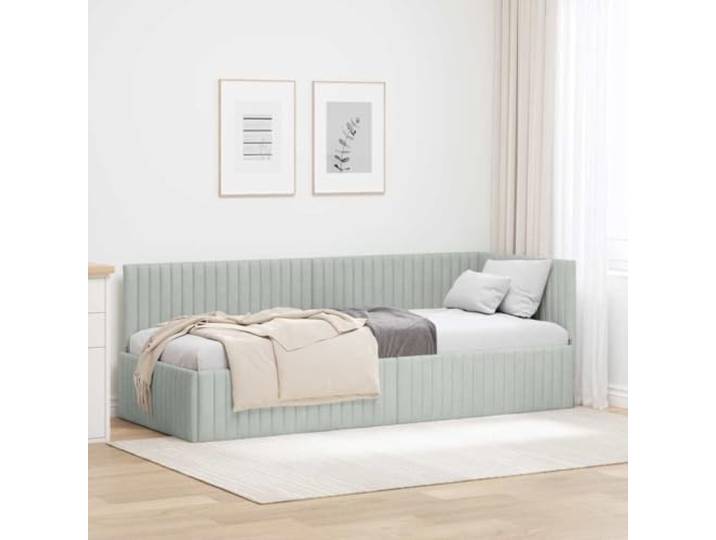 YUTAASU Eckbettgestell L-Form Hellgrau 80x200 cm Samt Stoffbezug, verstellbares Kopfteil, Lattenrost, Sofa-Bett-Kombination, pflegeleicht