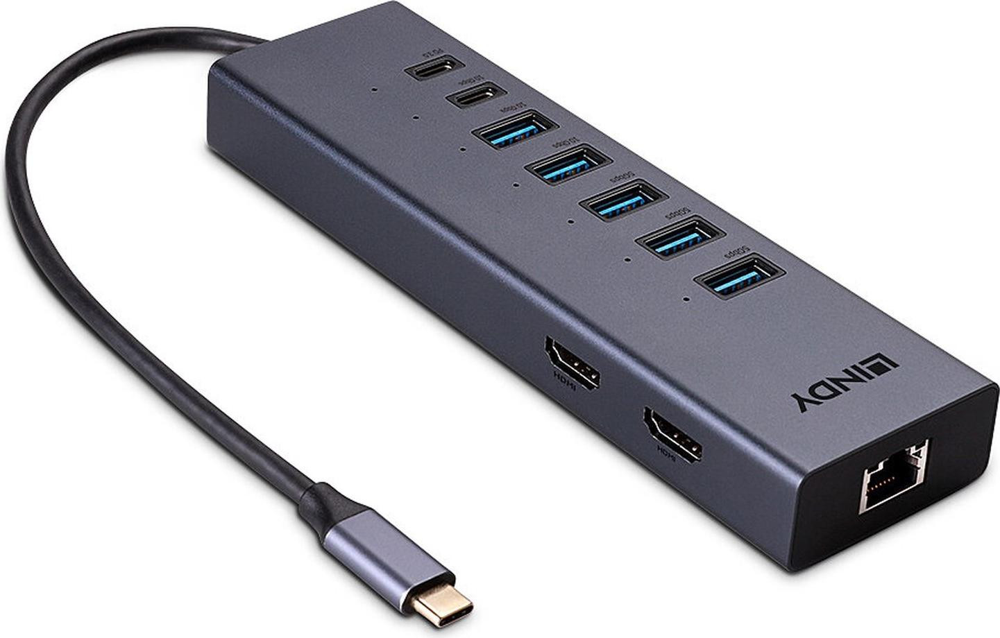 Lindy DST-Mini Duo USB-C laptop mini-dock met 2x 4K HDMI-aansluitingen