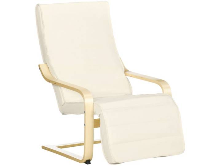 Chaise longue - Fauteuil inclinable à bascule - Bois de bouleau - Repose-jambes 5 positions - Blanc