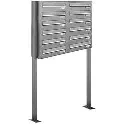 AL Briefkastensysteme 12 Fächer Premium Edelstahl Stand Briefkasten Anlage für Post A4 modern, robust, wetterfest, Artikelnummer: 132V12DZS2