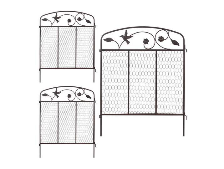 Relaxdays Beeteinfassung Dunkelbraun Metall Steckzaun 3er-Set, 63x79x1.5 cm, Gartenzubehör, Hochbeet