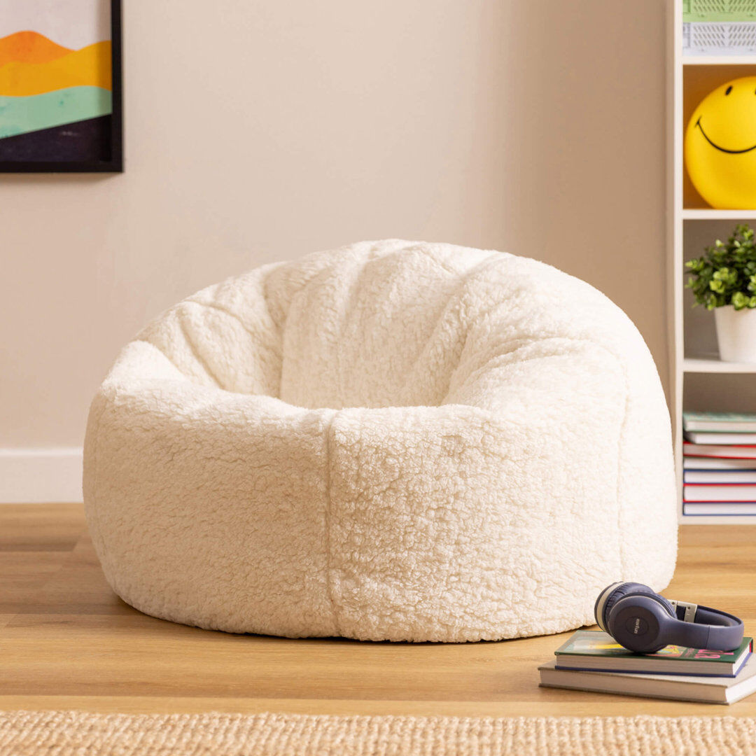 icon Kids Kingston Teddy Fleece Classic Bean Bag, Natural Beige Small