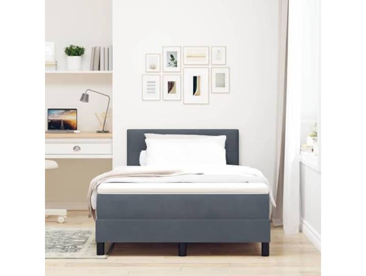 KTHLBRH Boxspringbett mit Kopfteil Dunkelgrau 120 x 200 cm Samt Struktur aus Holz, weicher Schaum, fester Lattenrost, Kopfteil aus Kunstleder