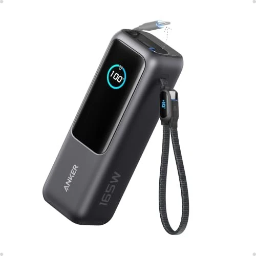 Anker Power Bank 25K, 165W, Built-In USB-C and Retractable Cable Black