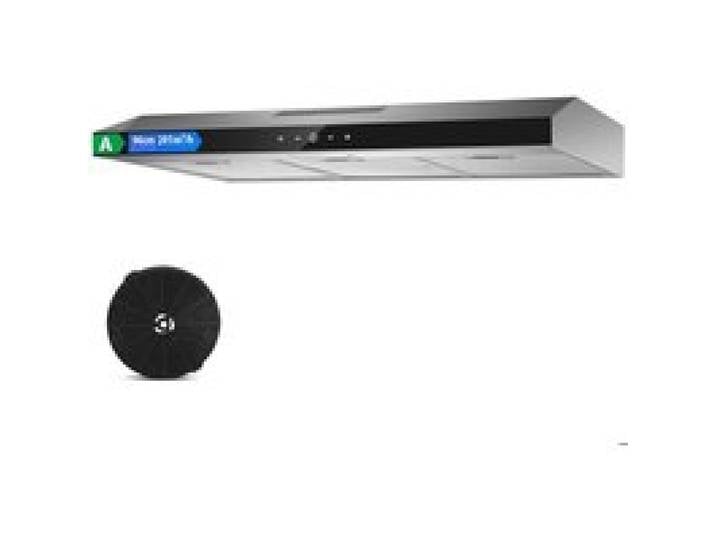 Hotte Aspirante 90cm Hotte visière Eclairage LED Evacuation et Recyclage Hotte de Cuisine Noir Filtre à charbon inclus
