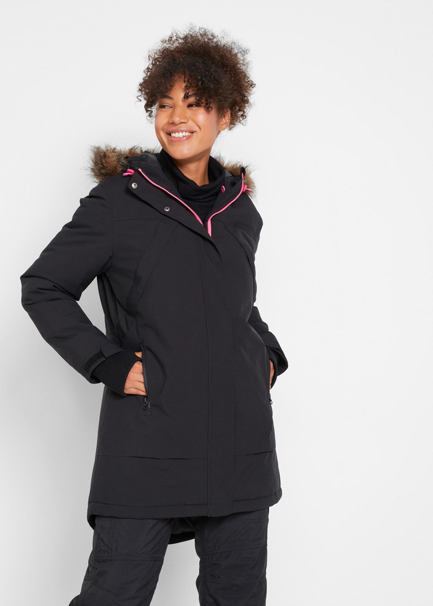bonprix wasserdichte Funktions-Parka, schwarz, Gr.50, Wasserdichter Funktions-Parka mit Fleece-Innenseite vorne und verschließbaren Taschen, weit geschnitten
