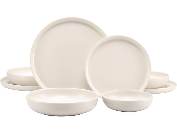 Tafelservice CREATABLE Uno , weiß (sanftes weiß), 8 Stk., Steinzeug, Geschirr-Sets, Tafelservice, Teller Set, seidenmatte Glasur