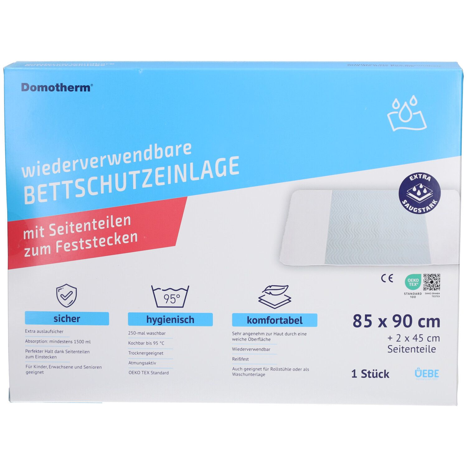 Domotherm Bettschutzeinl.waschbar 85x90cm m.Flügel 1 St