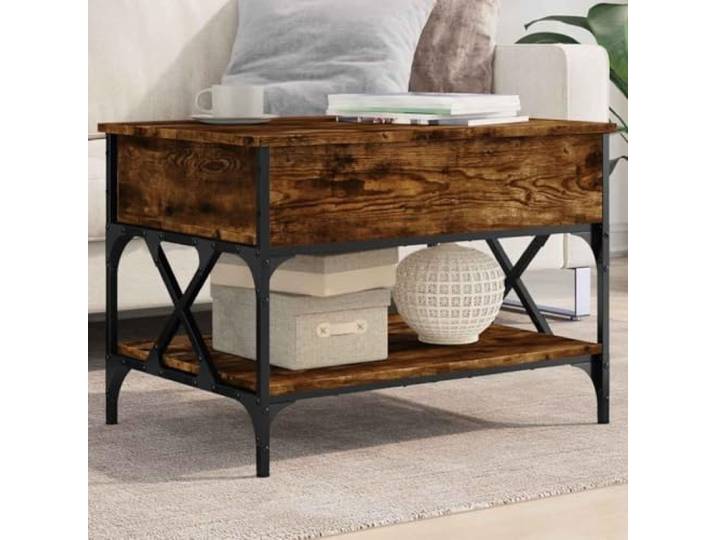 pokgdf Couchtisch Räuchereiche 70x50x50 cm Holzwerkstoff und Metall Höhenverstellbar, verstecktes Staufach, 4 verstellbare Füße, Metallgestell, feuchtigkeitsresistent