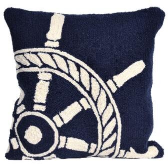 Ship's Wheel Throw Pillow by Trans-Ocean Import in Navy