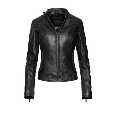 Lederjacke BUGATTI "bugatti Lederjacke", Damen, Gr. 40, schwarz, Obermaterial: 100% Lammleder LEL., uni, regular fit, Jacken, mit gesteppter Schulterpartie