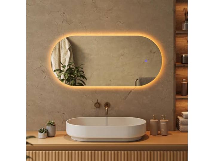 Vicco Miroir Mural\, Blanc\, 110x50cm avec éclairage LED\, pour montage mural avec source lumineuse LED intégrée