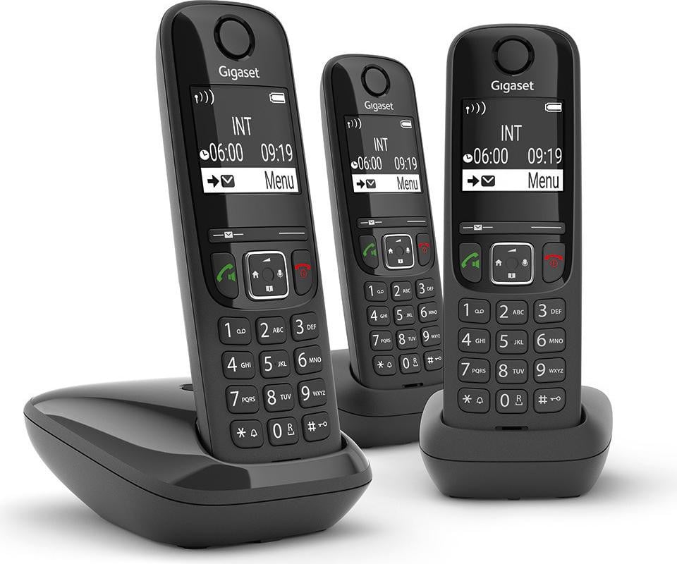 Gigaset AS690 Trio DECT-telefoonset met draadloze headset en luidsprekerfunctie, Zwart