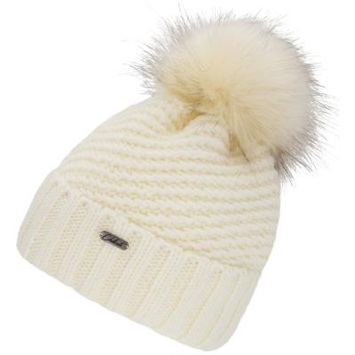 Beanie CHILLOUTS "Anni Hat", Herren, weiß (sanftes weiß), Strick, Obermaterial: 75% Polyester, 15% Polyamid, 10% Wolle, Mützen Beanie, Strukturierte Strickmütze mit abnehmbarem Kunstfell-Pompon