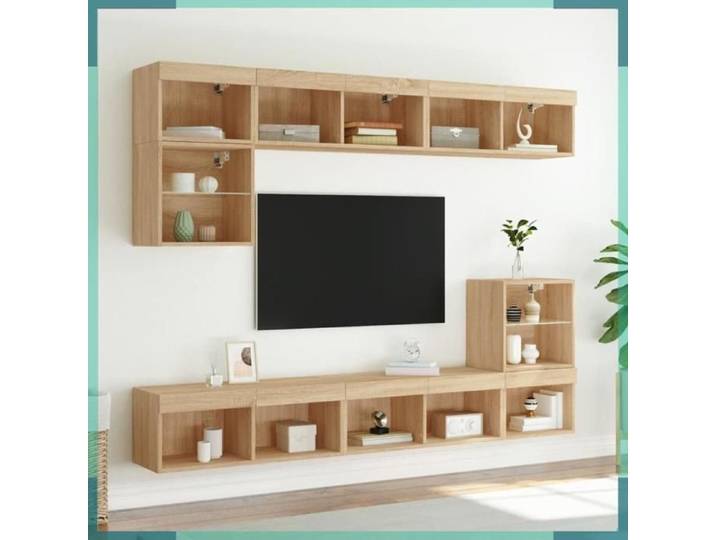 Meuble TV - 837146 - Lot de 2 - Chêne sonoma - Éclairage LED
