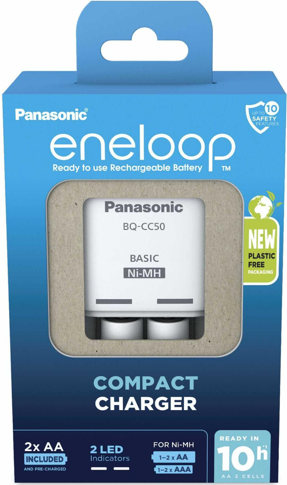 Eneloop BQ-CC50 compacte oplader inclusief 2x AA oplaadbare batterijen