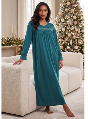 Plus Size Women's Embroidered Comfort Gown by Only Necessities in Mystic Pine (Size 1X)