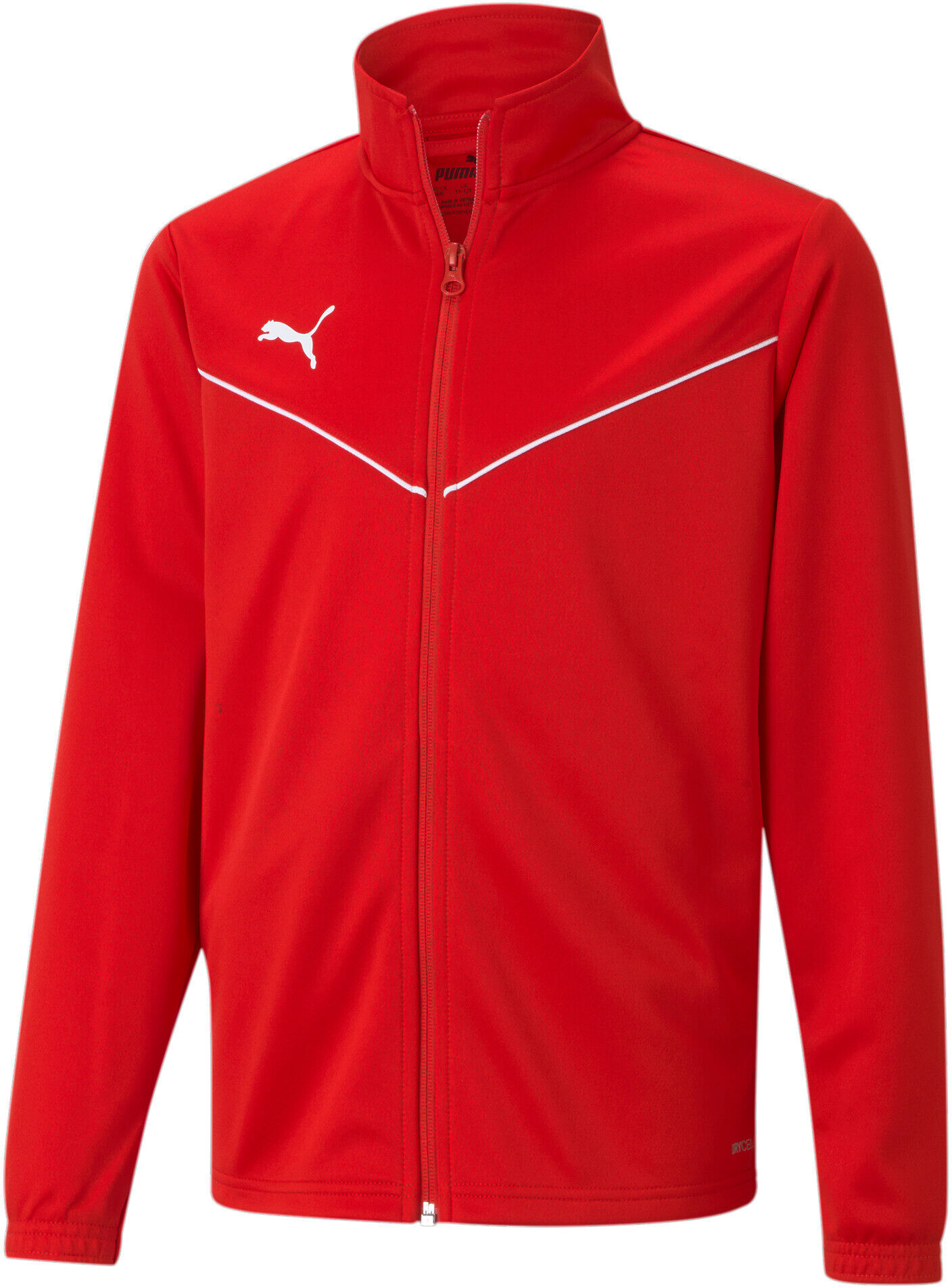 Trainingsjacke PUMA "TEAMRISE TRAINING POLY JACKET JR", Jungen, Gr. 140, rot (puma rot, puma weiß), Piqué, Obermaterial: 100% Polyester, unifarben, regular fit normal, Jacken Trainingsjacke, für Jugendliche, mit Reissverschluss, DryCELL Technologie puma r