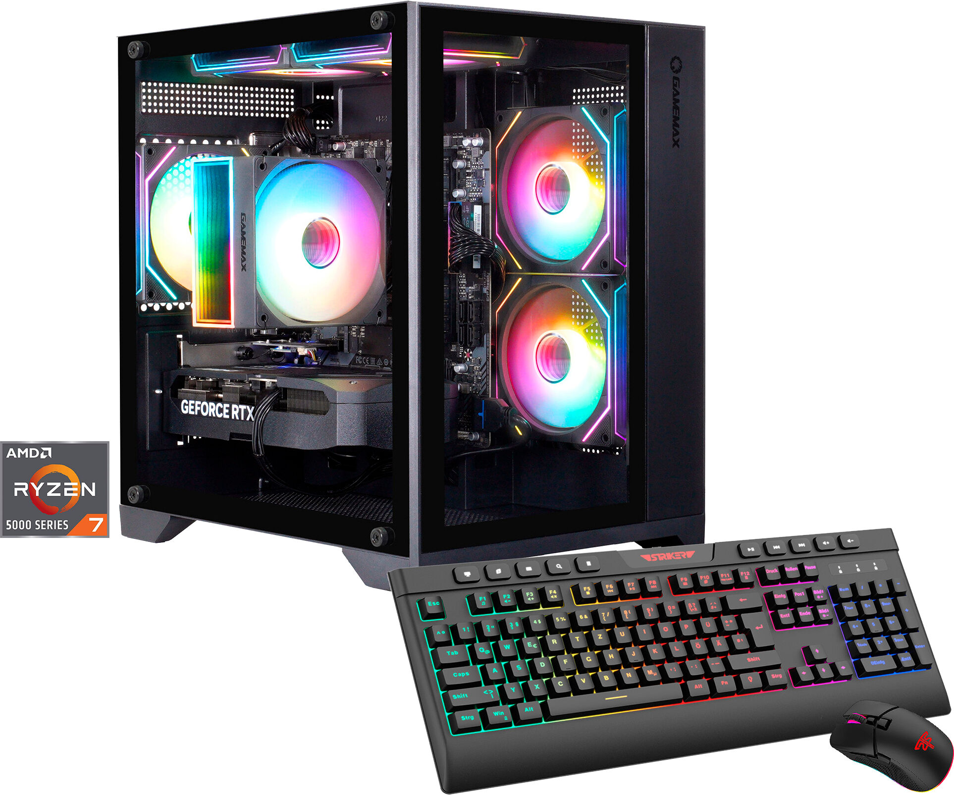 GAMEMAX Gaming-PC "Infinity Mini BK 8223", bunt (schwarz), Microsoft Windows 11 Home (64 Bit), GeForce RTX 5060, 16 GB RAM 1.000 GB SSD, Desktop-PCs, Gaming-PC