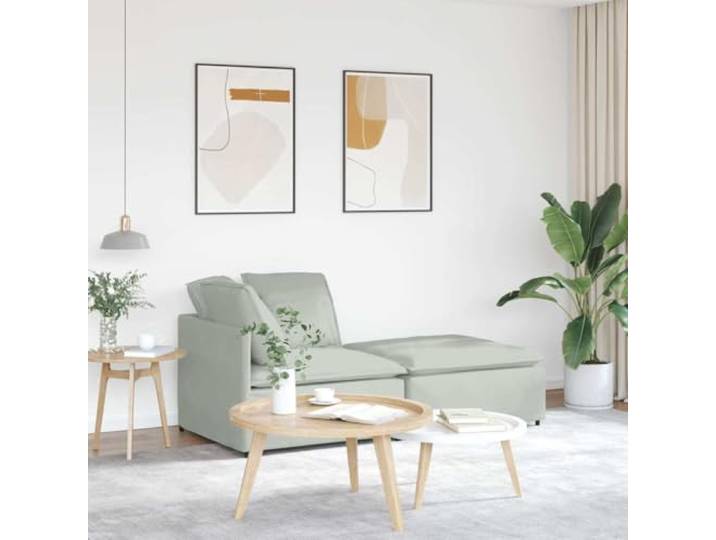 Xolmizyn Modulares Sofa mit Fußhocker, Samt Eckcouch Hellgrau 200x100x64cm Inklusive Kissen, Vielseitig konfigurierbar, Robustes Metallgestell