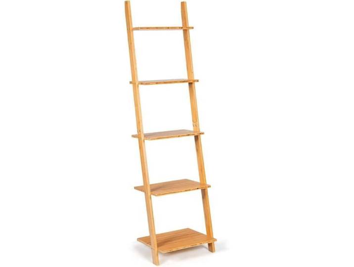 GOPLUS Étagère Échelle Murale à 5 Niveaux en Bambou Style Simple et Naturel Bibliothèque Multifonctionnelle 43x35 5x165CM