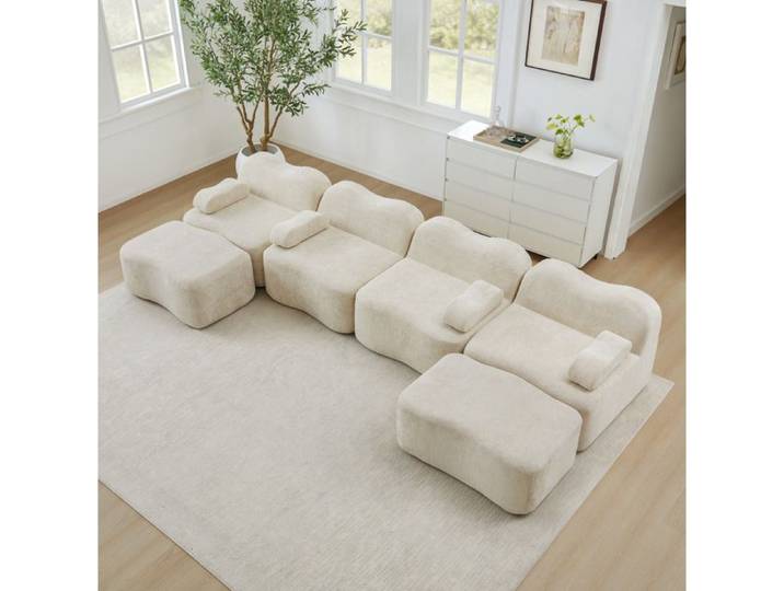 ELVORIN Canape modulaire U quatre places velours beige sans montage deux colis