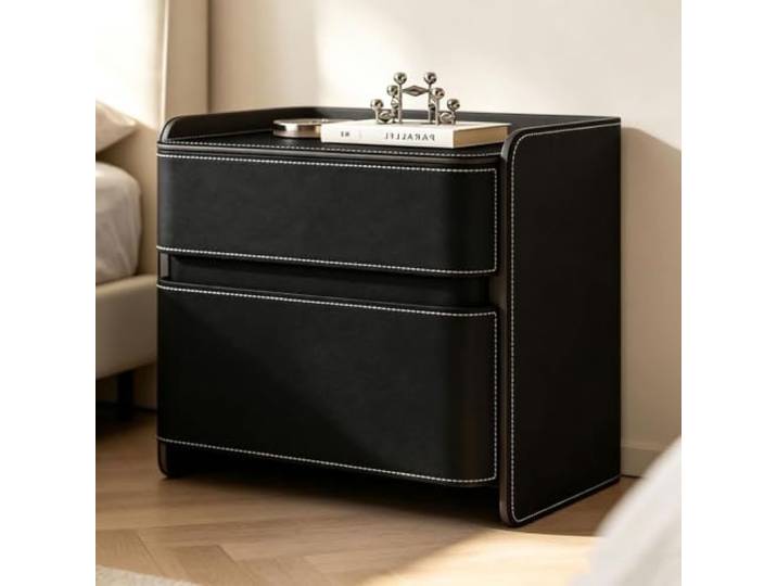 Quadratischer Nachttisch Mit 2 Schubladen Kleiner Beistelltisch Abgerundete Kanten Rahmen aus Massivholz Für Wohnheime, Wohnzimmer und Schlafzimmer(Black,45cm/18in)
