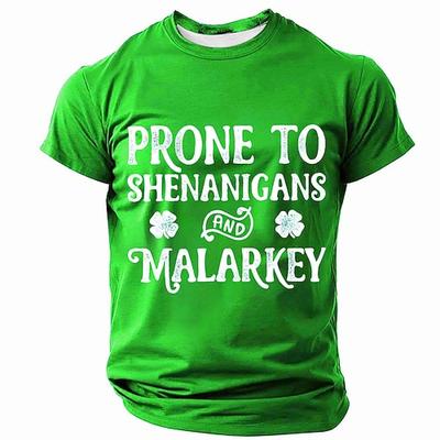 St. Patricks Day Herren Grünes T-Shirt Neigung zu Scherzen und Blödsinn Lustiges Irisches Shamrock Grafik Kurzarm-Shirt Ferienparty Lässiges Oberteil Bekleidung Apparel S M L XL XXL XXXL