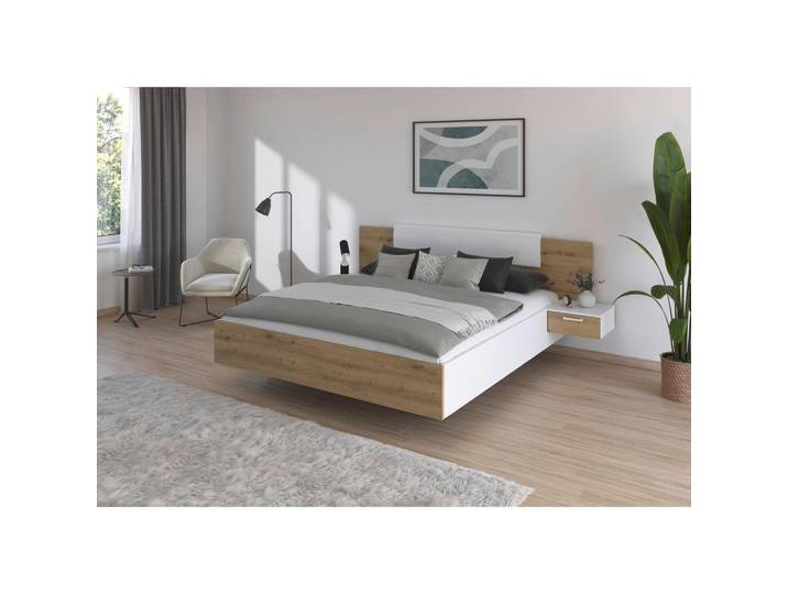 Rauch Möbel Bettanlage, Weiss, Eiche Artisan, Holzwerkstoff, 180x200 cm, hängend, Schlafzimmer, Bett, Bettanlagen