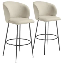 tectake Barstuhl Luana, mit Rückenlehne, Samtoptik  - 2er Set creme/schwarz